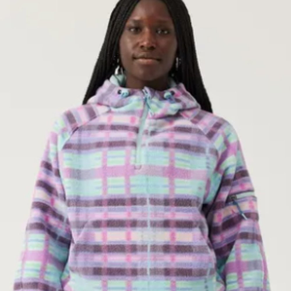 Outdoor Voices Lavender Mint Plaid Hooded Sweater